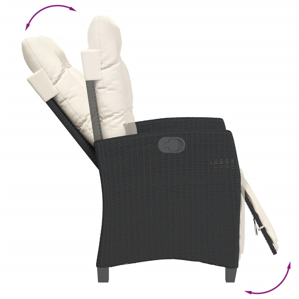 vidaXL Patio Dining Set with Cushions/9 Piece - Black Poly Rattan Garden Furniture, Adjustable Backrest, Tempered Glass Tabletop, Removable Cream White Cushions, 8 Chairs Ideal for Outdoor, Bac...