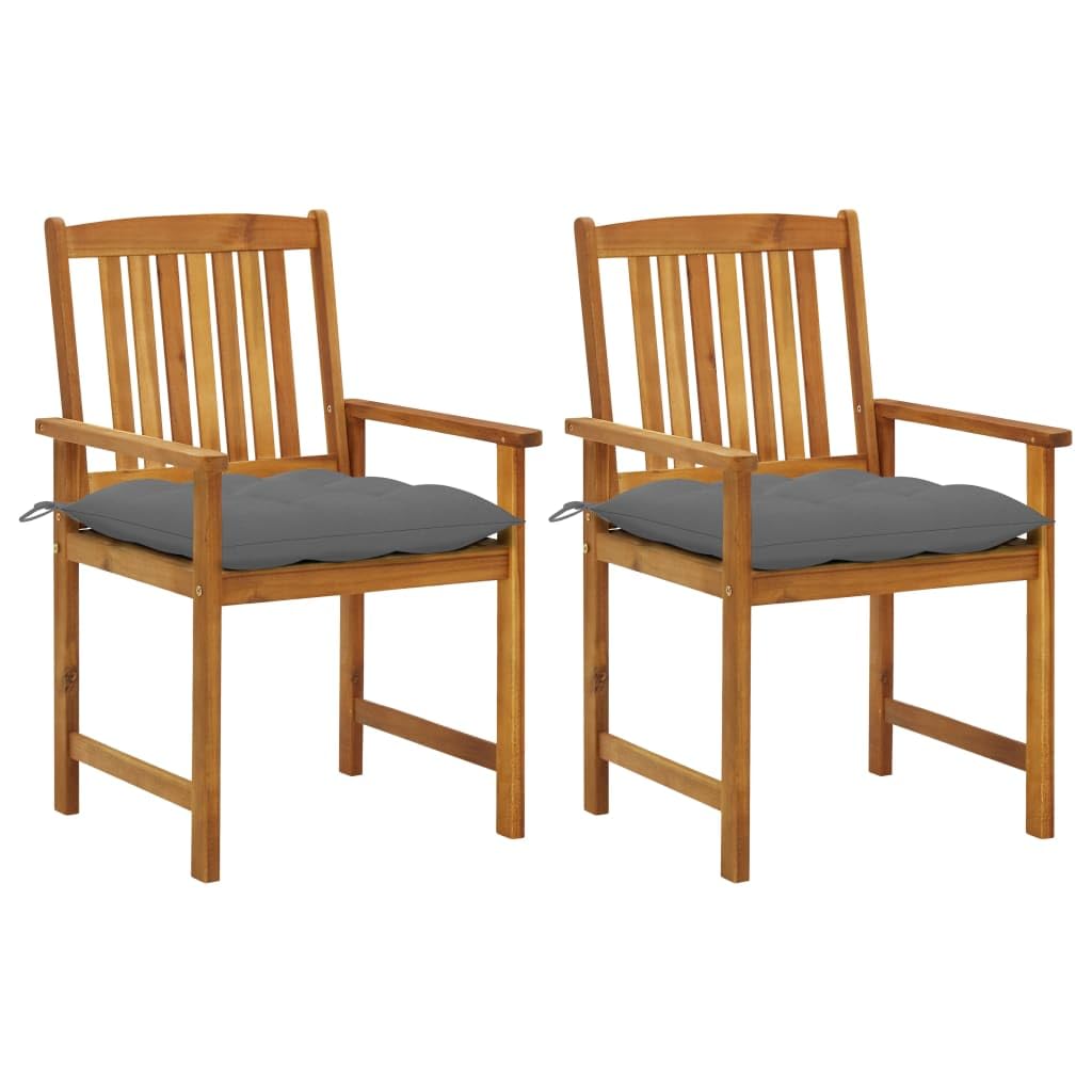 vidaXL 2-Piece Patio Chair Set with Cushions in Gray - Sturdy Solid Acacia Wood Construction - Rustic Farmhouse Style Outdoor Seating