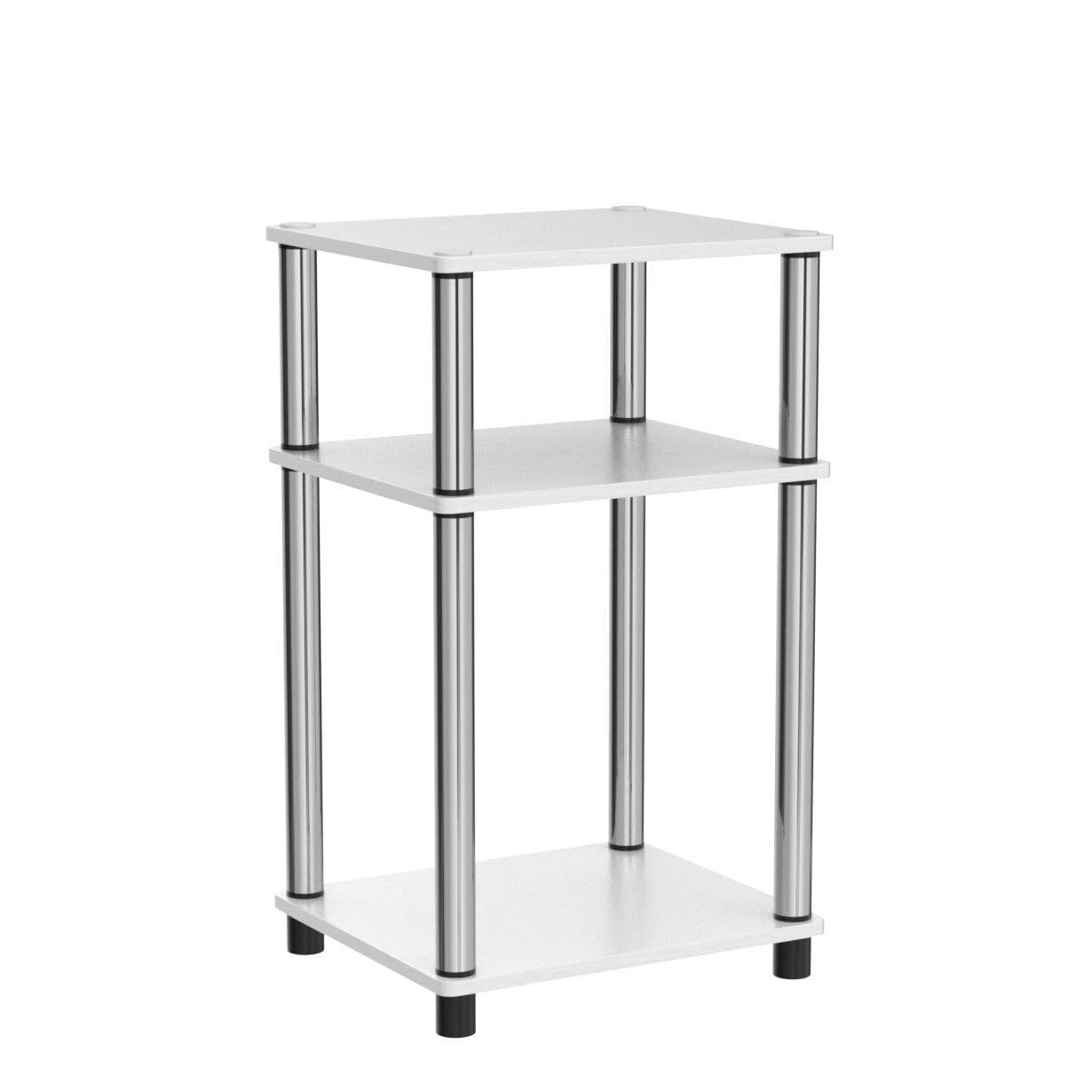 Furinno Simplistic End Side Night Stand/Bedside Table with Stainless Steel Tubes, 2-Pack, 2-Tier Poles, White Oak/Chrome