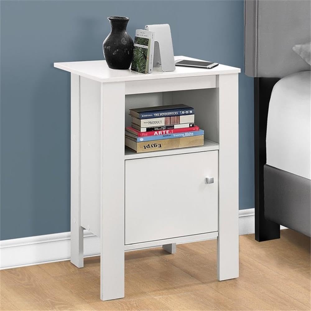 Monarch Specialties Accent Table-White Night Stand With Storage, 17.25&quot; L X 14&quot; D X 24.25&quot; H