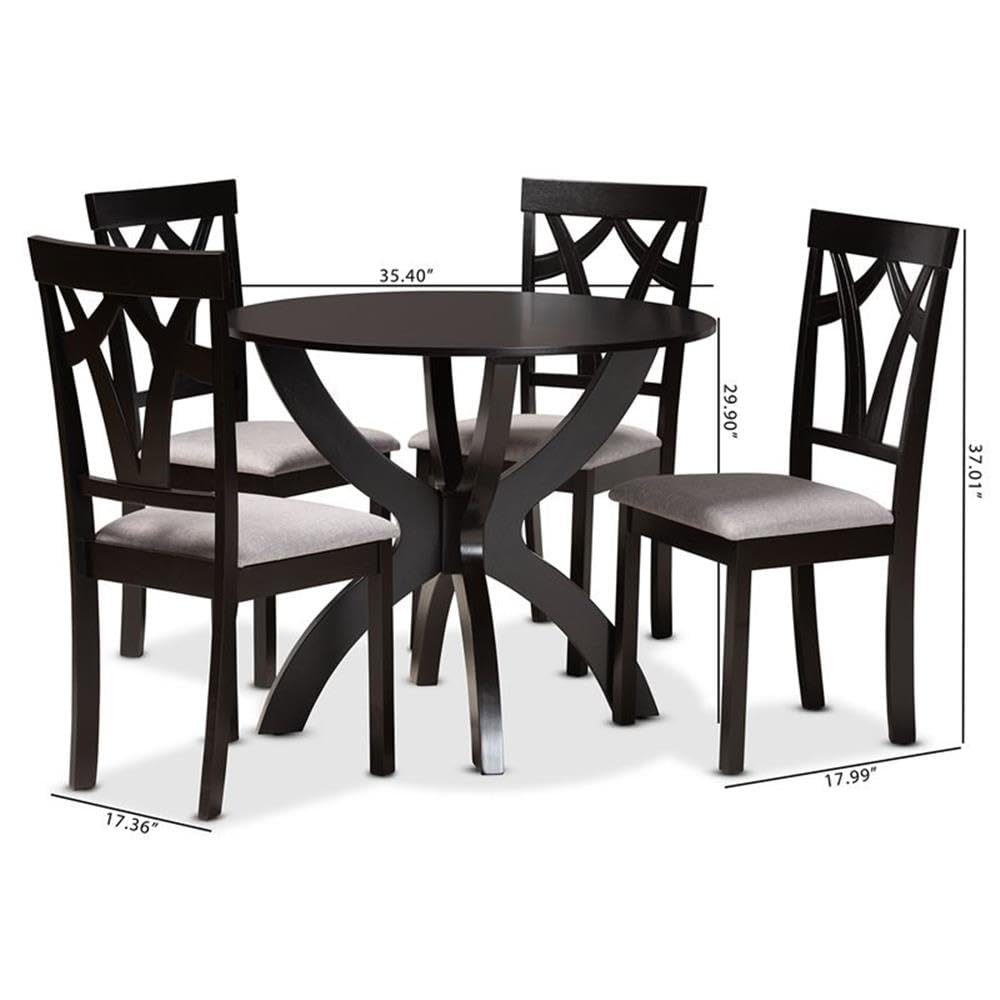 Baxton Studio Rasa Modern and Contemporary Grey Fabric Upholstered and Dark Brown Finished Wood 5-Piece Dining Set