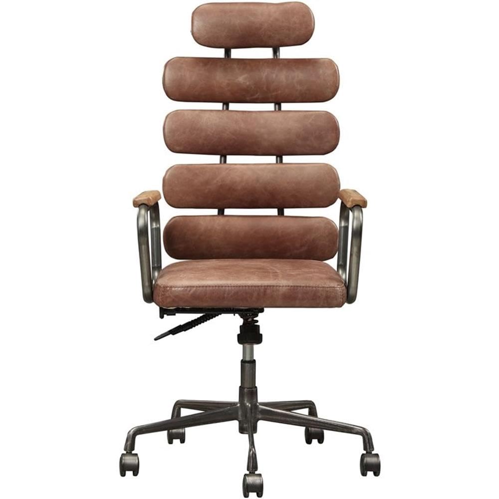 Acme Calan Leather High Back Adjustable Swivel Office Chair in Whiskey Brown
