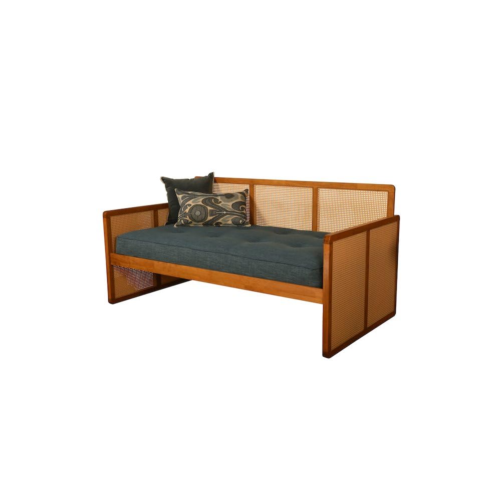 Abaco Daybed-Honey Finish-Linen Aqua Mattress