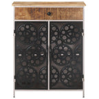 vidaXL Industrial Style Sideboard - Rough Mango Wood & Iron - Unique Real Bicycle Chain Wheels - Two Doors & One Drawer - Variation of Colors & Grains.