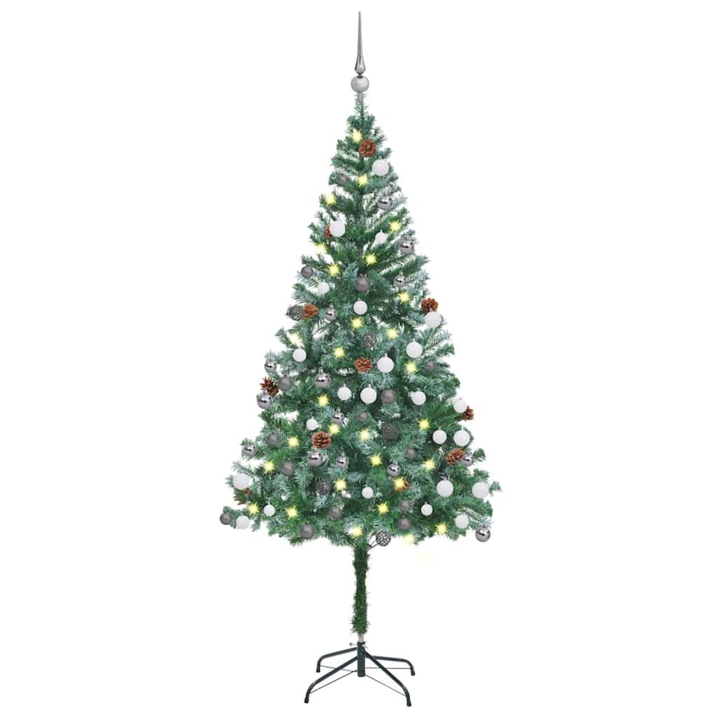 Vidaxl Realistic Artificial Prelit Christmas Tree With Decorative Balls, Pine Cones And Energyefficient Led Lights  70.9 Inch  Hei