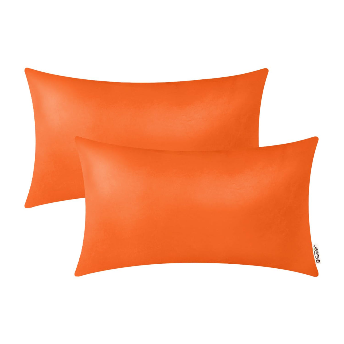 Brawarm Faux Leather Throw Pillow Covers 12 X 20 Inches - Orange Leather Lumbar Pilow Covers Pack Of 2, Solid Dyed Leather Pillo