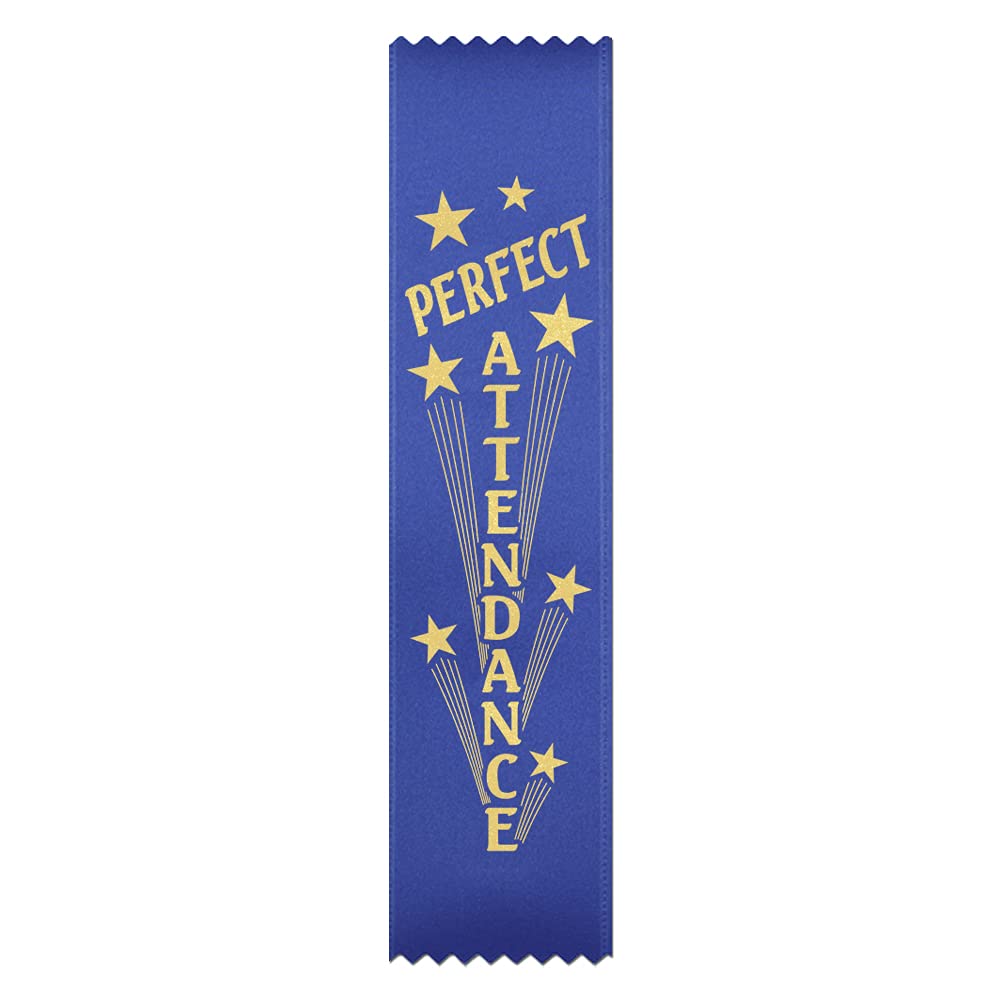 Ribbonsnow Perfect Attendance Ribbons - 100 Blue Bookmark Style Ribbons