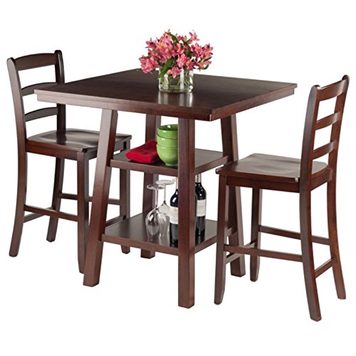 Ergode Obsidian 3-Piece Counter Table Set | Sleek Design | Black Veneer Top | Easy Assembly | 2 Black Square-Leg Stools | (94312-VV)