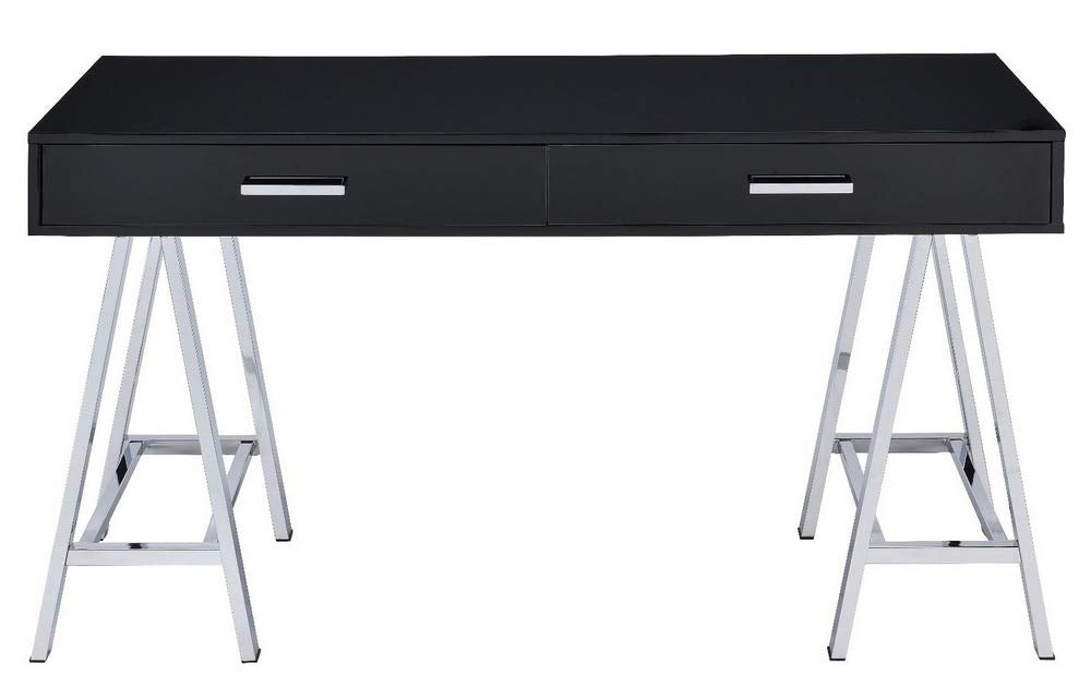 Acme Furniture Coleen Built-In Usb Port Writing Desk In Black High Gloss & Chrome Finish