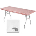 Kwik-Covers Rectangular Plastic Table Covers 8' Bundle Of 5 With Seventy (70) Ohm Commerce Paper Napkins - Indoor Or Outdoor Fit