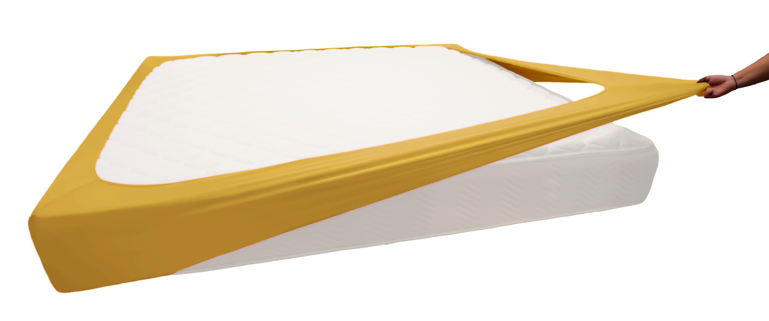 Biscaynebay Decorative Box Spring Cover Full & Full Xl Size, Gold Luxurious Jersey Knitting Stretchy Wrap Around 4 Sides Bed Skirt For Home/Hotels, Easy Fit Wrinkle & Fade Free Machine Washable