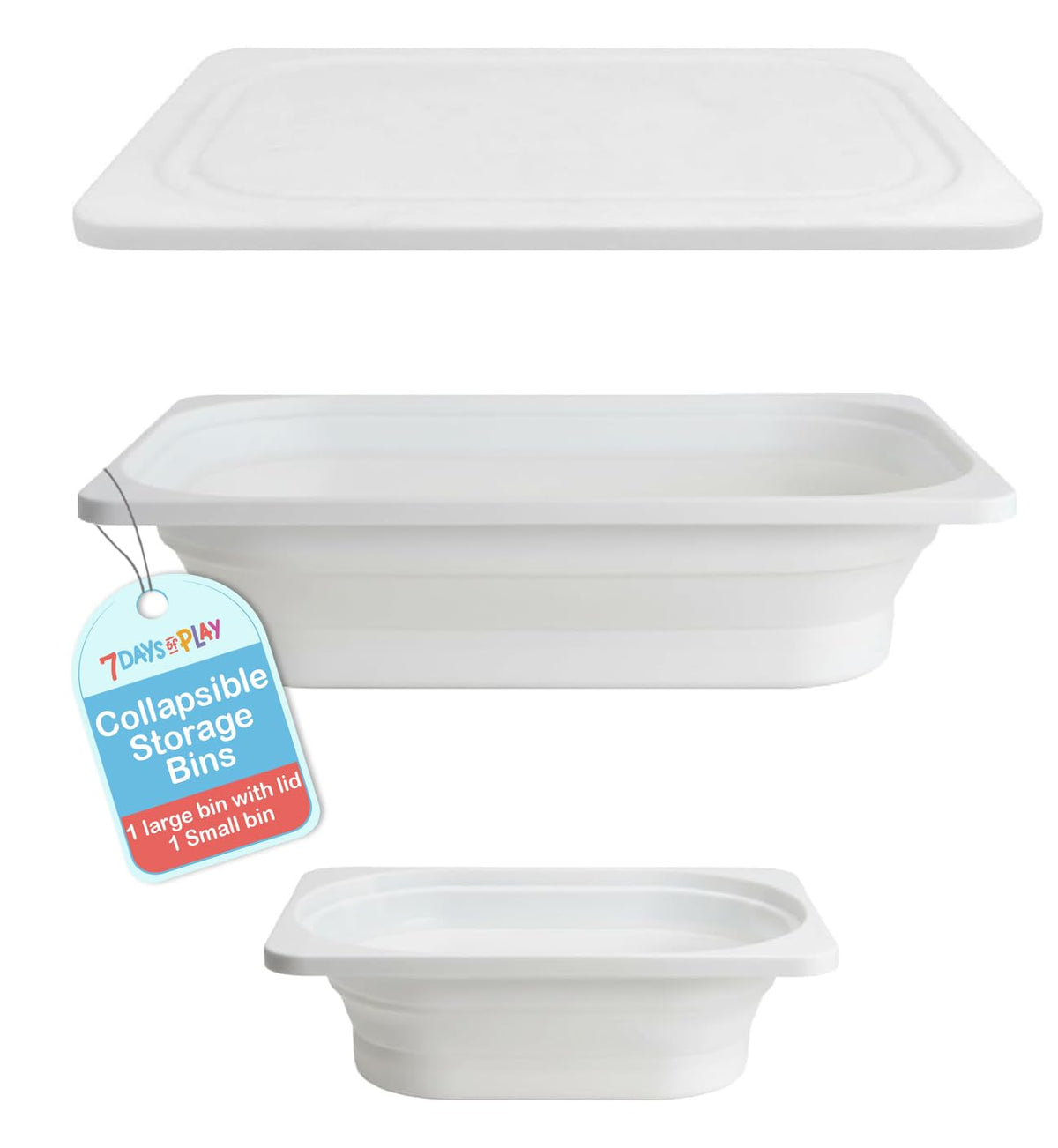 7 Days of Play Collapsible Storage Bins, 2Pack, Large Bin with Lid + Small Bin, Plastic Dish Tub, Camping, Sensory Play, Laundr