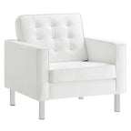 Modway Eei-3391- Loft Tufted Button Faux Leather Upholstered Accent Armchair In Silver White