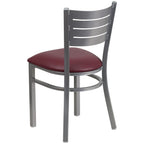 Flash Furniture HERCULES Series Silver Slat Back Metal Restaurant Chair - Burgundy Vinyl Seat