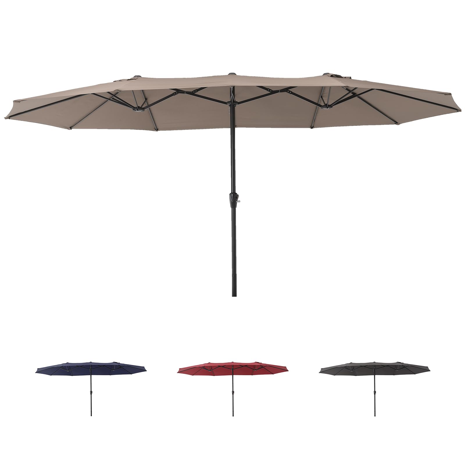 15FT Large Patio Umbrella with Crank Handle,Double-Sided Rectangular Outdoor Umbrella for Pool, Garden, Deck, Lawn & Market (Cla