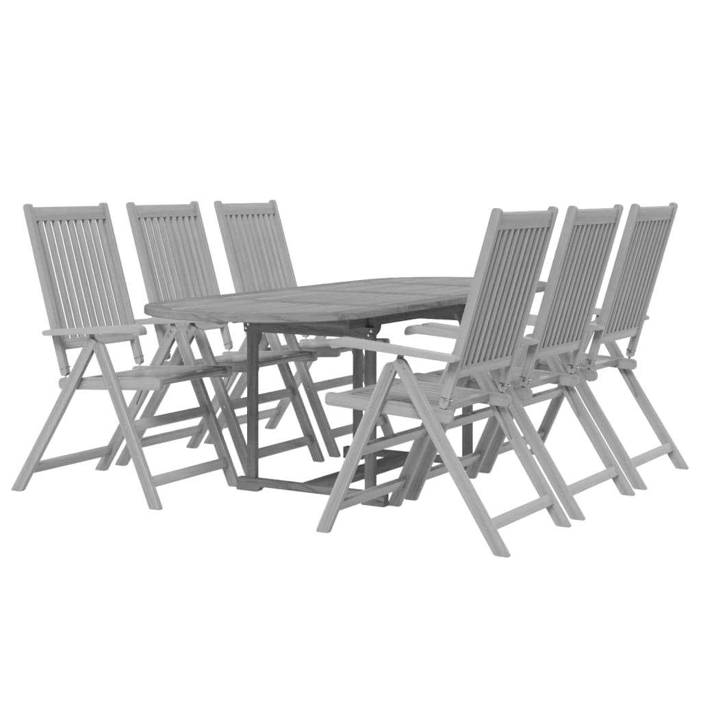 vidaXL 7-Piece Patio Dining Set - Extendable Outdoor Table and Foldable Chairs - Solid Acacia Wood with Gray Wash Finish - Farmhouse Style Garden Furniture
