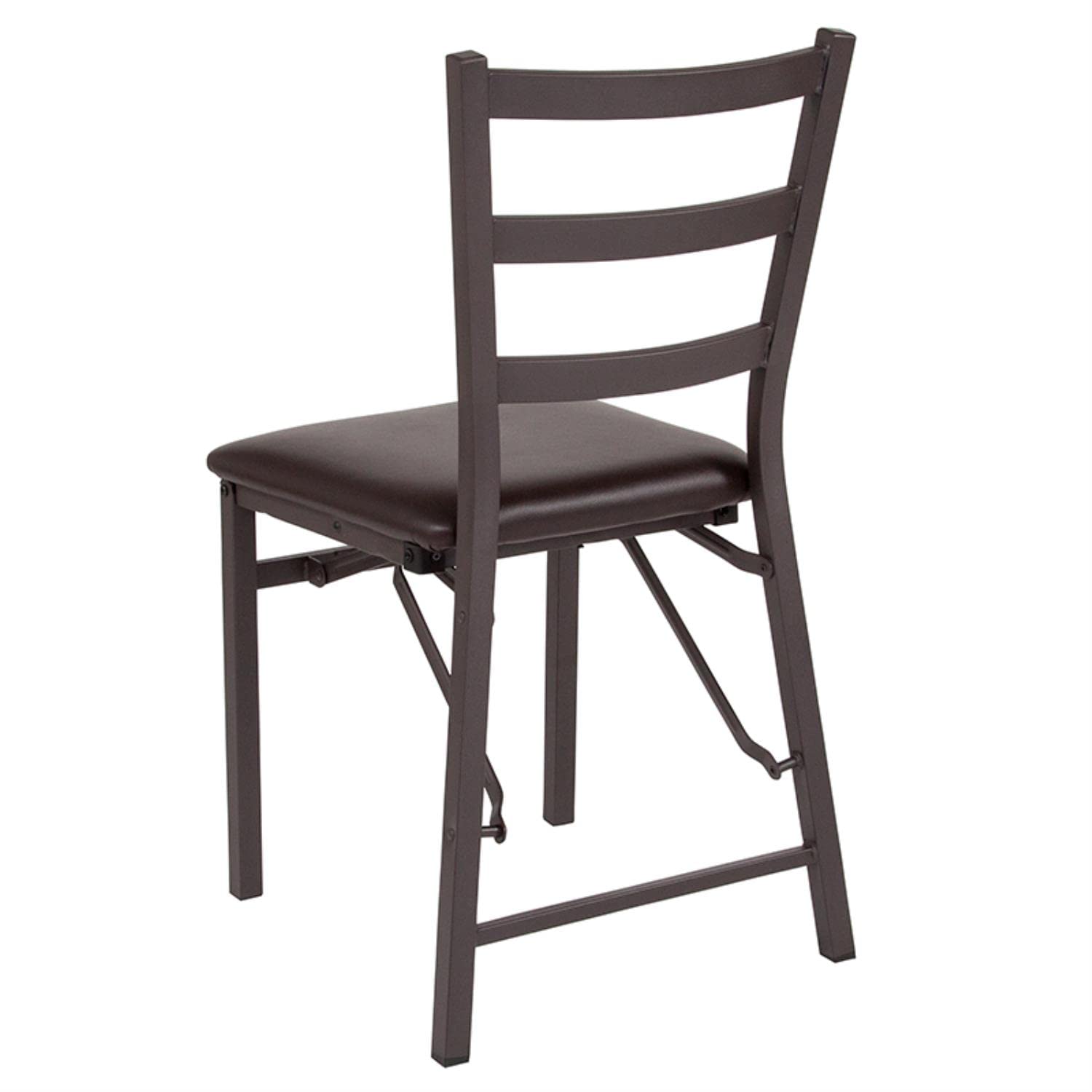 Flash Furniture Hercules Series Brown Folding Ladder Back Metal Chair With Brown Vinyl Seat