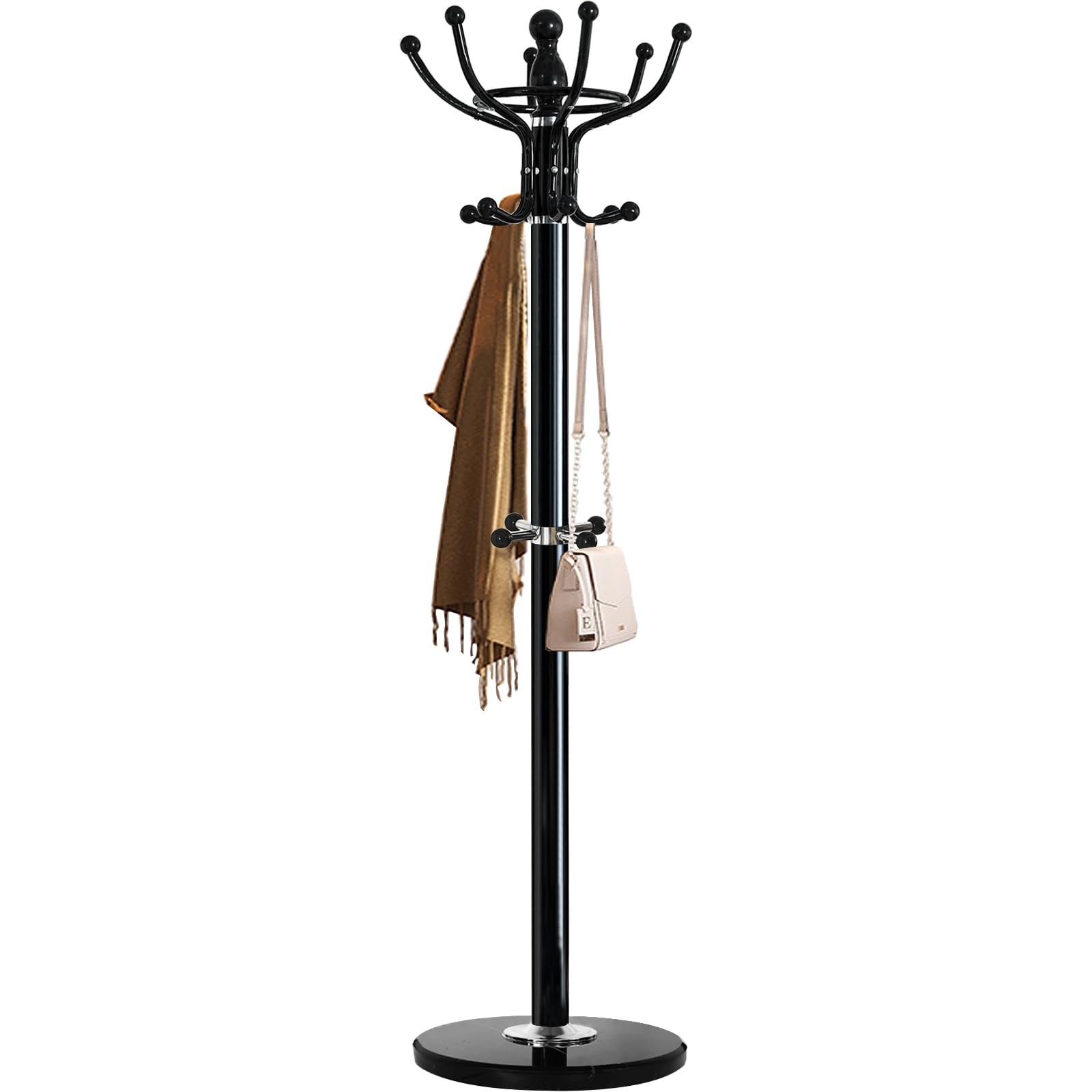 Kertnic Metal Coat Rack Freestanding 16 Hooks, Entry-way Coat Racks Stand with Natural Marble Base Hall Tree, Easy Assembly for 