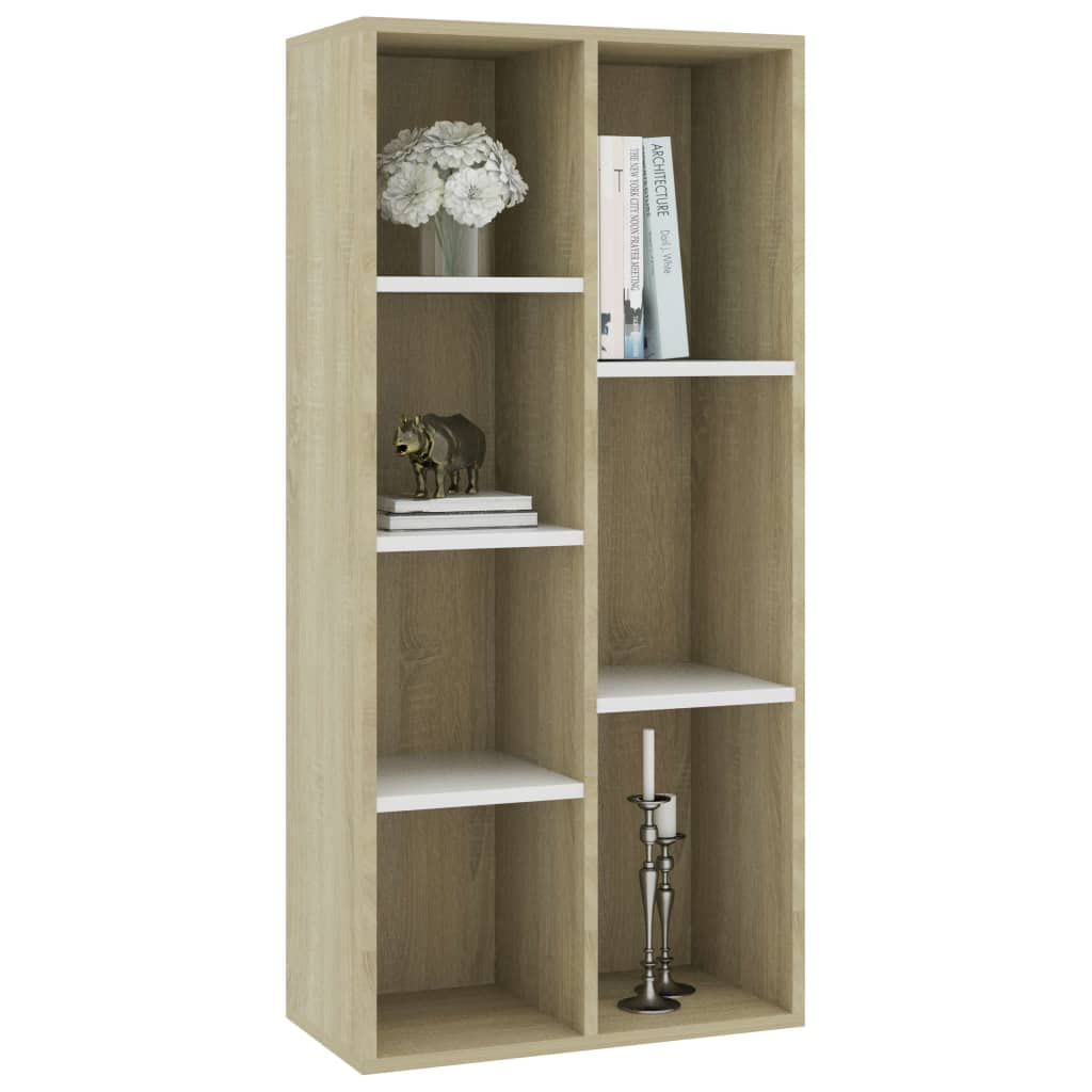 vidaXL Book Cabinet, Open Shelf Bookcase, Wall Bookshelf for Living Room, Shelving Unit, Scandinavian, White and Sonoma Oak Engineered Wood