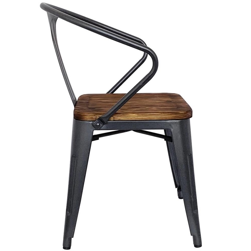 New Pacific Direct Metropolis Metal Arm Chair Wood Seat,Gunmetal Gray,Set Of 4
