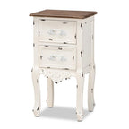 Baxton Studio Levron Classic and Traditional Two-Tone Walnut Brown and Antique White Finished Wood 2-Drawer Nightstand