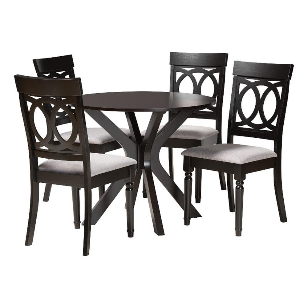 Baxton Studio Jessie Modern Grey Fabric and Dark Brown Finished Wood 5-Piece Dining Set