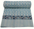 YUVANCRAFTS Indian Hand Block Print Kantha Quilt Hnadmade Twin Size Pure Cotton Single Kantha Throw Blanket Bedspread Gudari