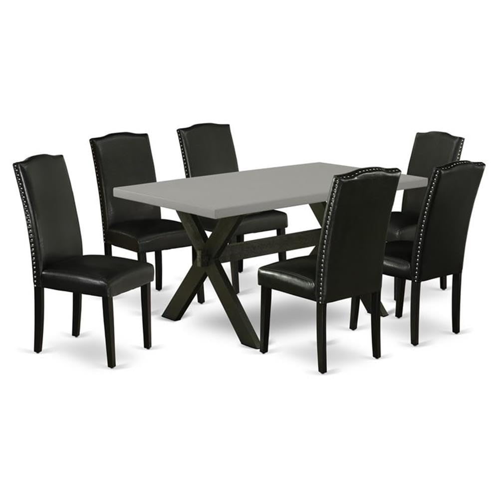 East West Furniture X696En169-7 7 Piece Dining Set Consist Of A Rectangle Dining Room Table With X-Legs And 6 Black Faux Leather Upholstered Parson Chairs, 36X60 Inch, Multi-Color
