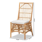 Baxton Studio Rose Modern Bohemian White Fabric Upholstered and Natural Brown Rattan Dining Chair