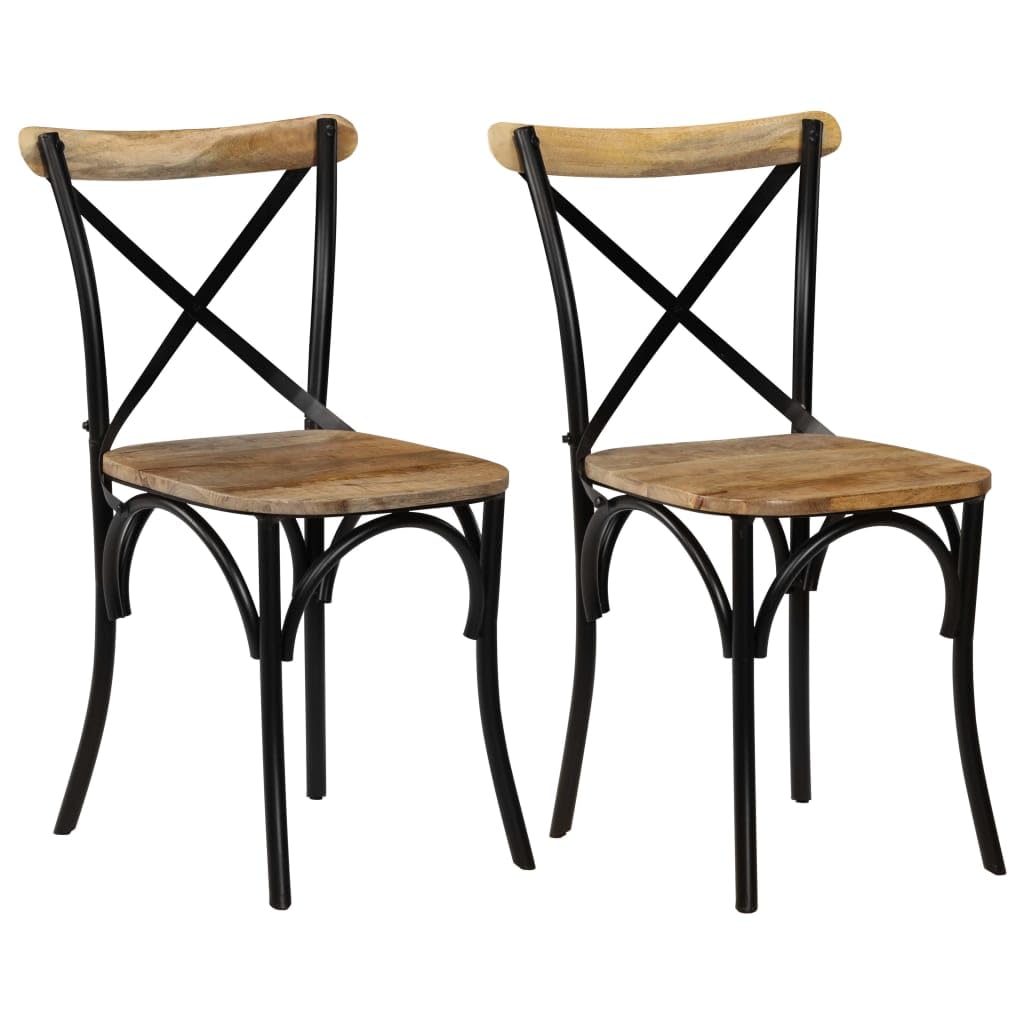 vidaXL 2-Piece Dining Chair Set, Solid Mango Wood and Steel Frame, Handmade Craftsmanship, Retro Open-Back Design, Antique-Styled Black Chairs
