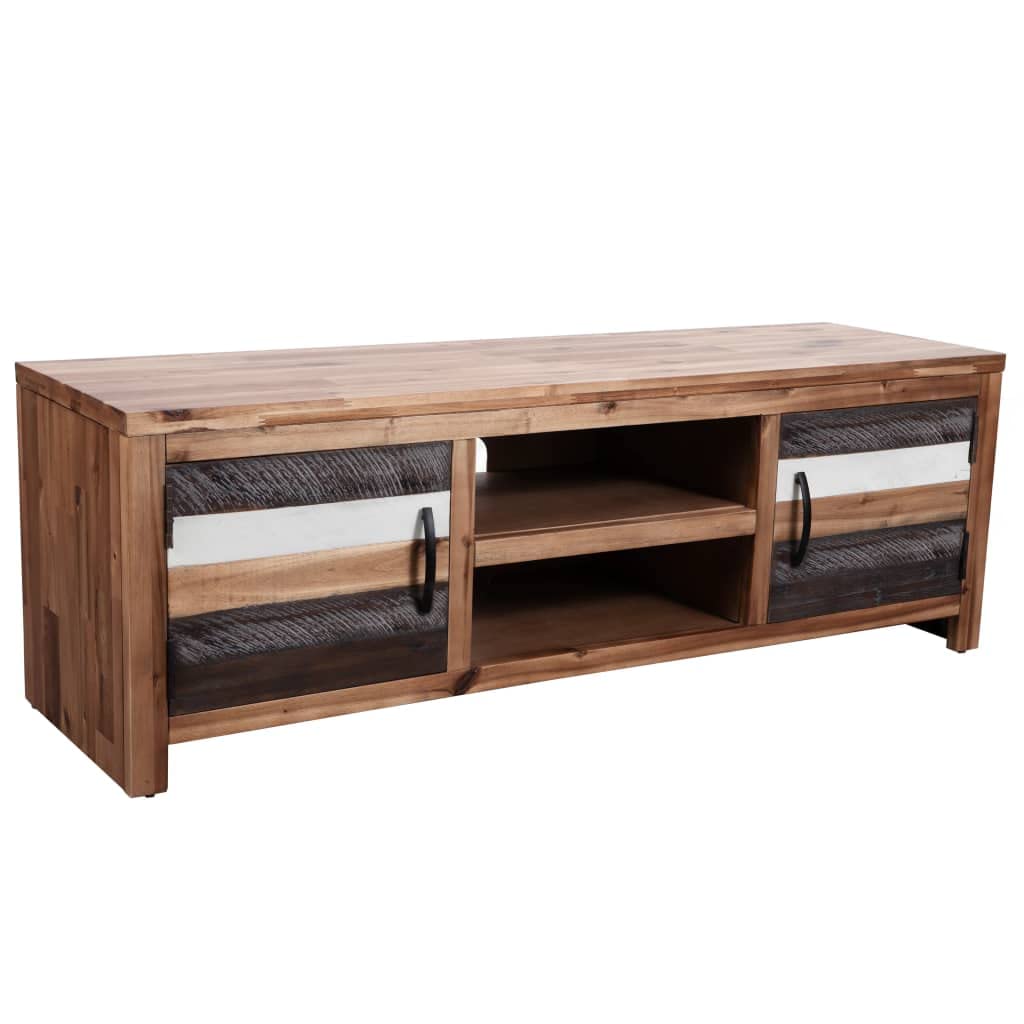 vidaXL Solid Wood Acacia TV Stand, 47.2x13.8x15.7, with Storage Space, Easy to Assemble, Farmhouse Style, Unique Varying Wood Grains, Contrast Door Fronts - Brown