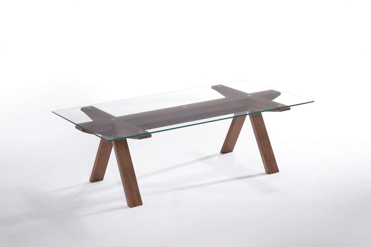 HomeRoots Modern Glass & Walnut Coffee Table