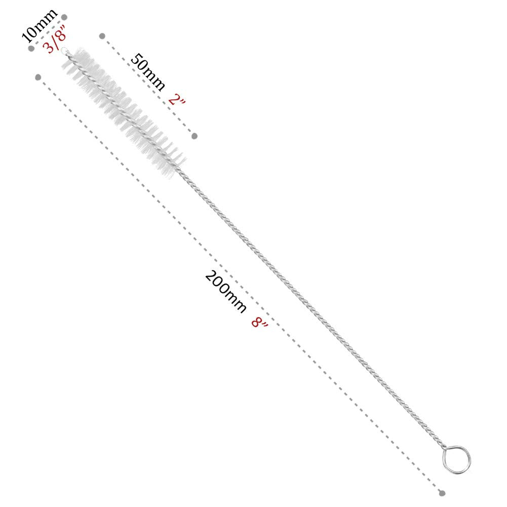 Gfdesign Drinking Straw Cleaning Brushes Set Pipe Tube Cleaner Nylon Bristles Stainless Steel Handle - 8' X 3/8' (10Mm) - Set