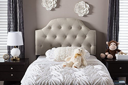 Baxton Studio Morris Modern and Contemporary Queen Size White Faux Leather Upholstered Button-Tufted Scalloped Headboard