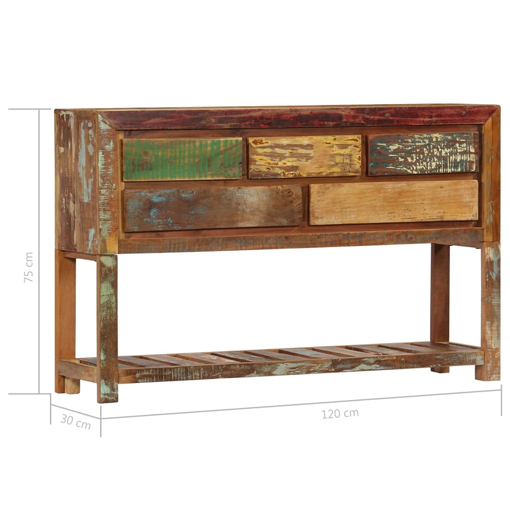 vidaXL Solid Reclaimed Wood Sideboard - Rustic Console Table with 5 Drawers and Shelf - Polished & Lacquered Retro Wooden Furniture
