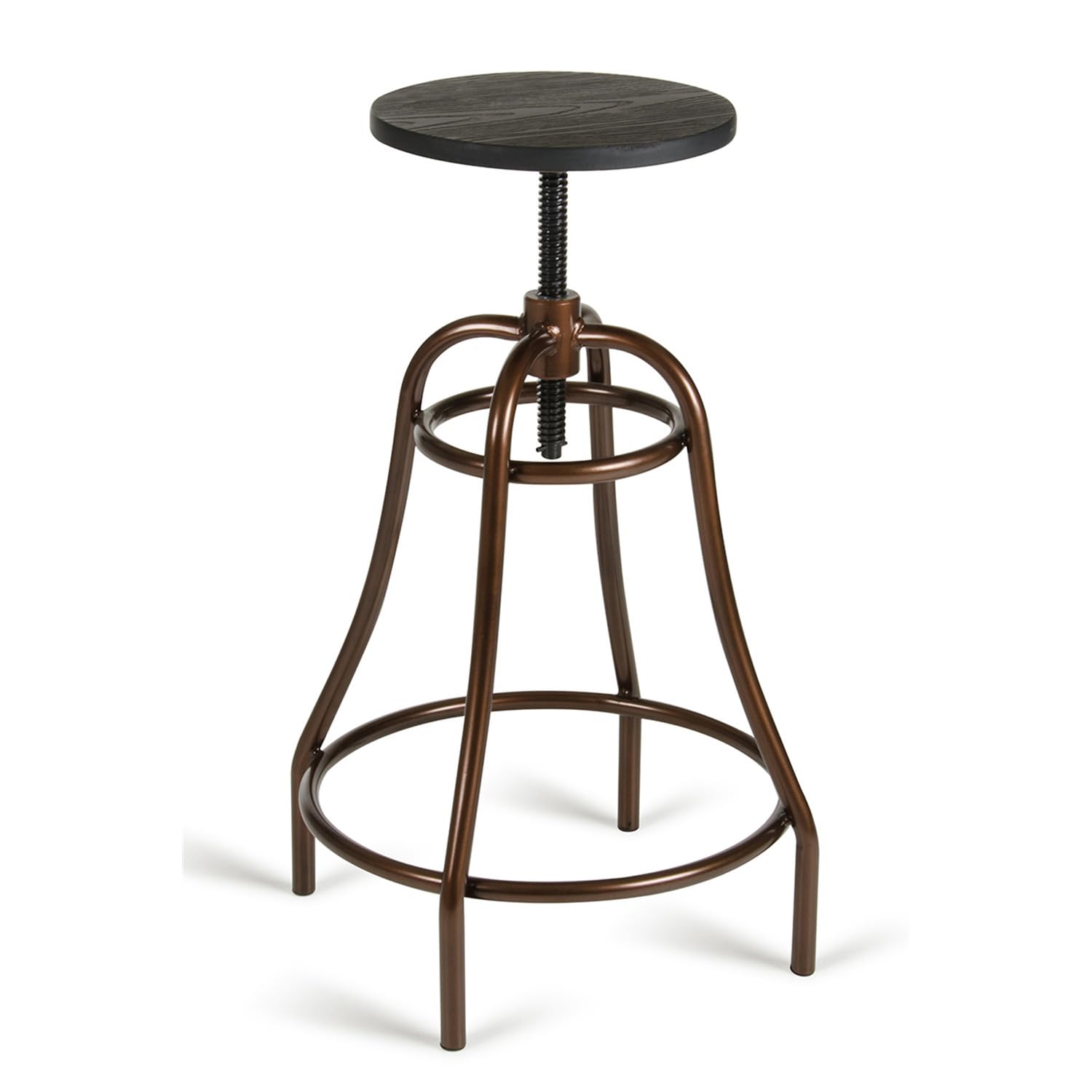 Limari Home Hampstead Collection Modern Wide Bronze Metal Base Adjustable Backless Barstool with Black Seat
