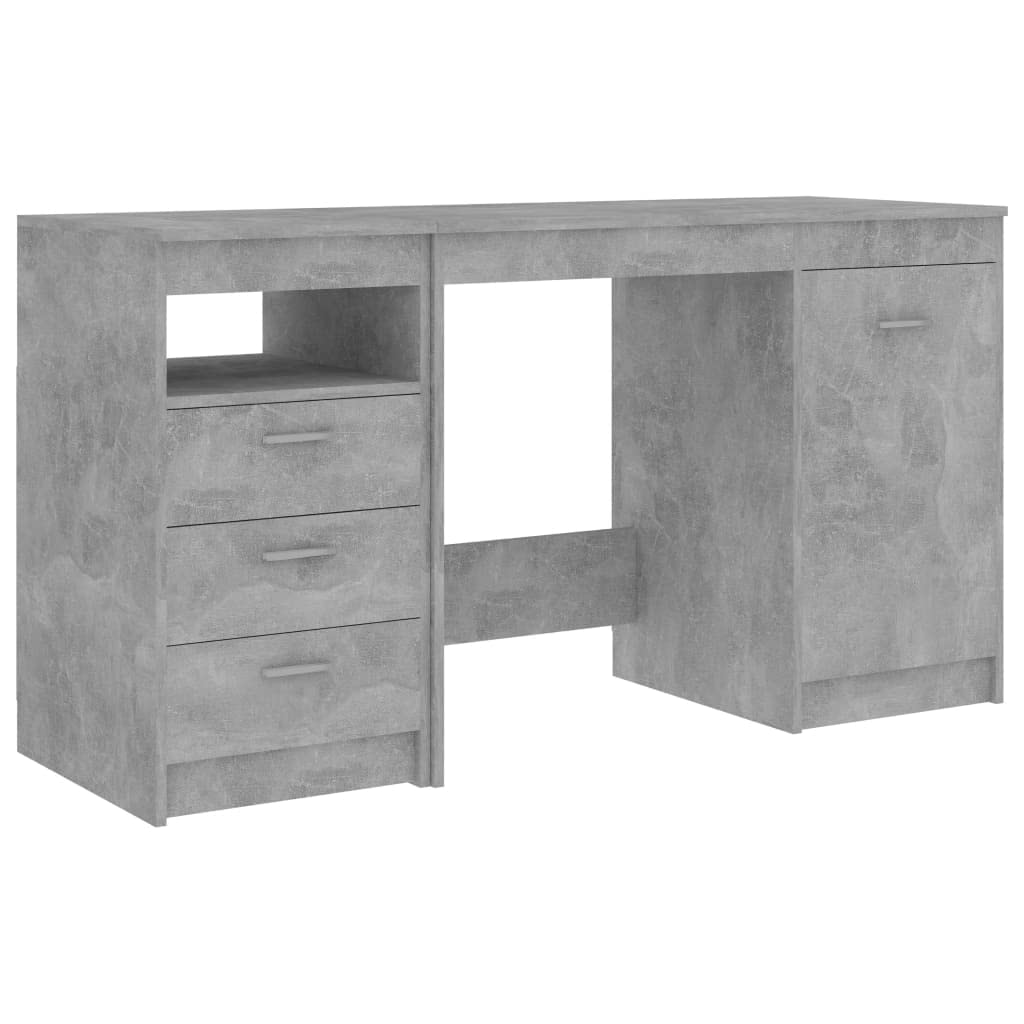 vidaXL Modern Desk with Drawers and Door - 55.1&quot;x19.7&quot;x29.9&quot; Engineered Wood Study Desk with Storage - Concrete Gray Office Furniture