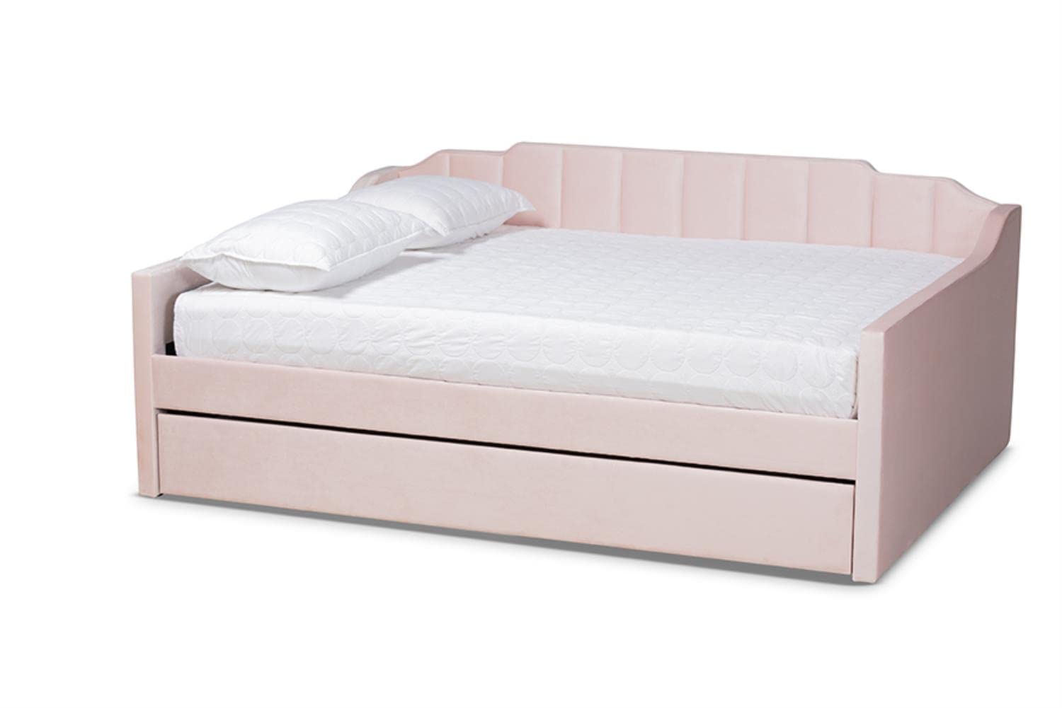Baxton Studio Lennon Modern and Contemporary Pink Velvet Fabric Upholstered Queen Size Daybed with Trundle