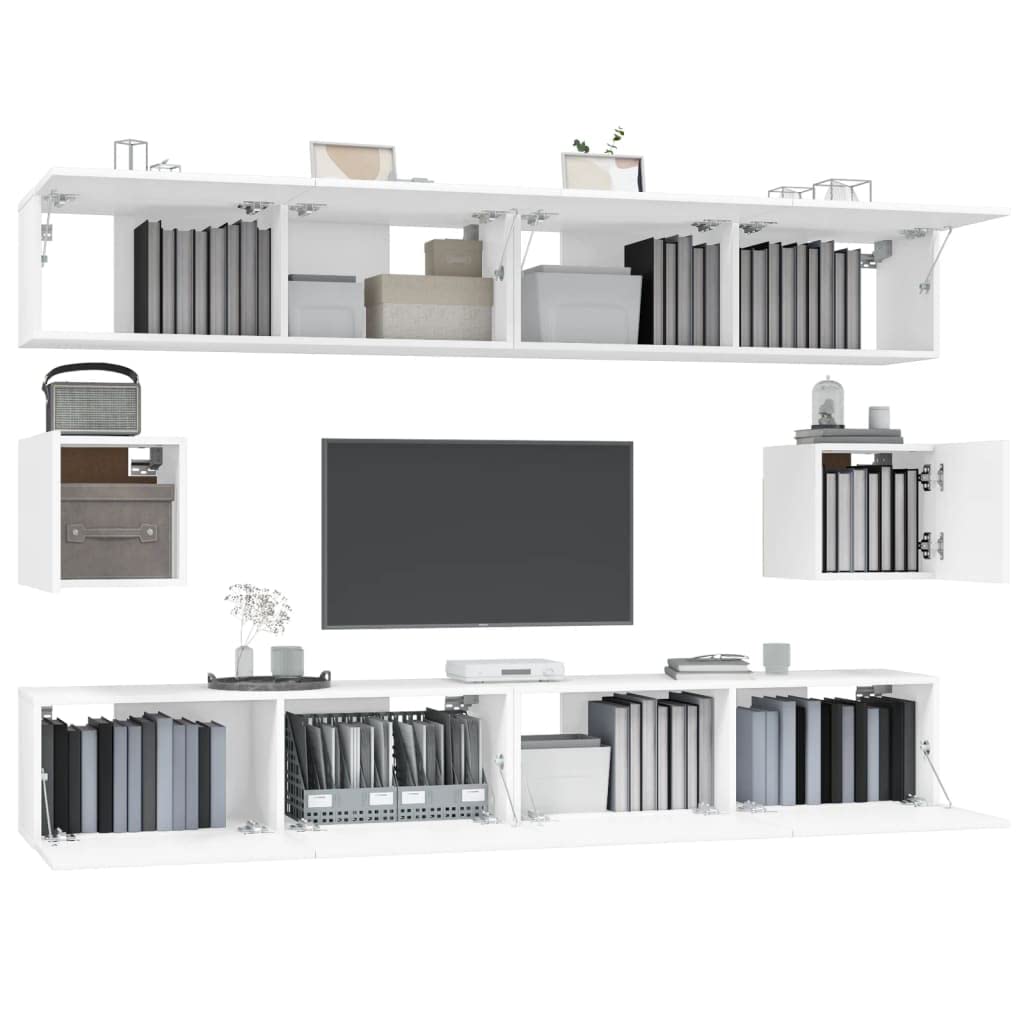 vidaXL TV Cabinet Set 6 Piece Home Indoor Entertainment Center Console HiFi Cabinet TV Stand Media Unit Furniture White Engineered Wood