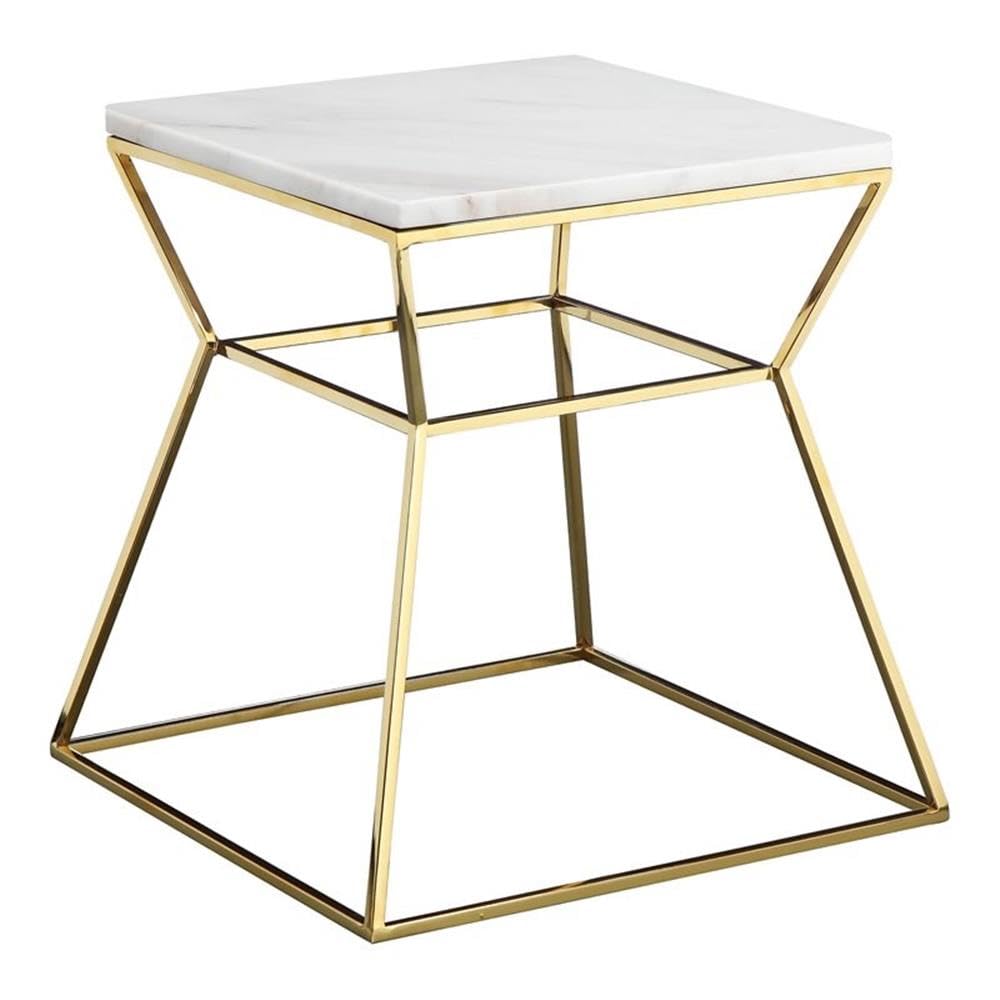 Pangea Home Geo Modern Marble & Steel Side Table In White & Gold