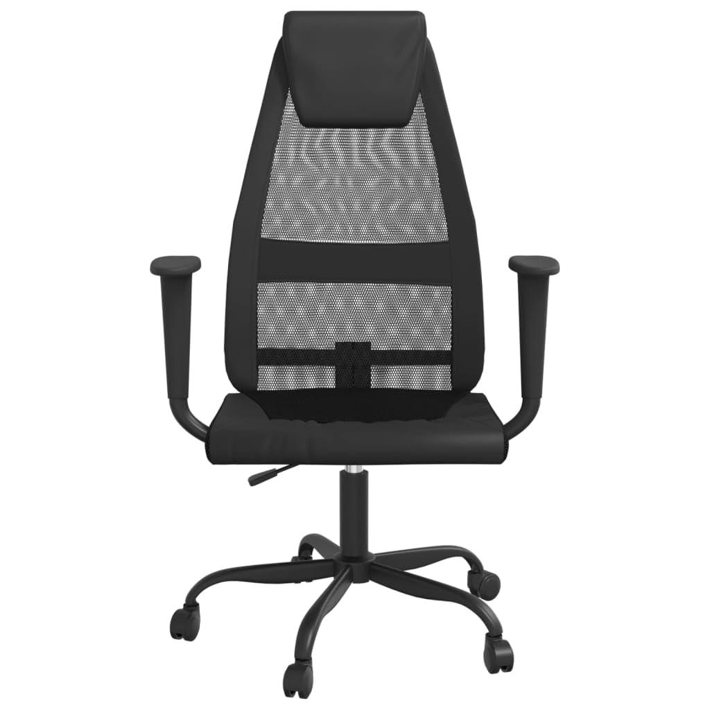 vidaXL Office Chair with Adjustable Height and Swivel Design - Breathable Mesh Fabric and Faux Leather - Durable Metal and Plywood Frame in Black