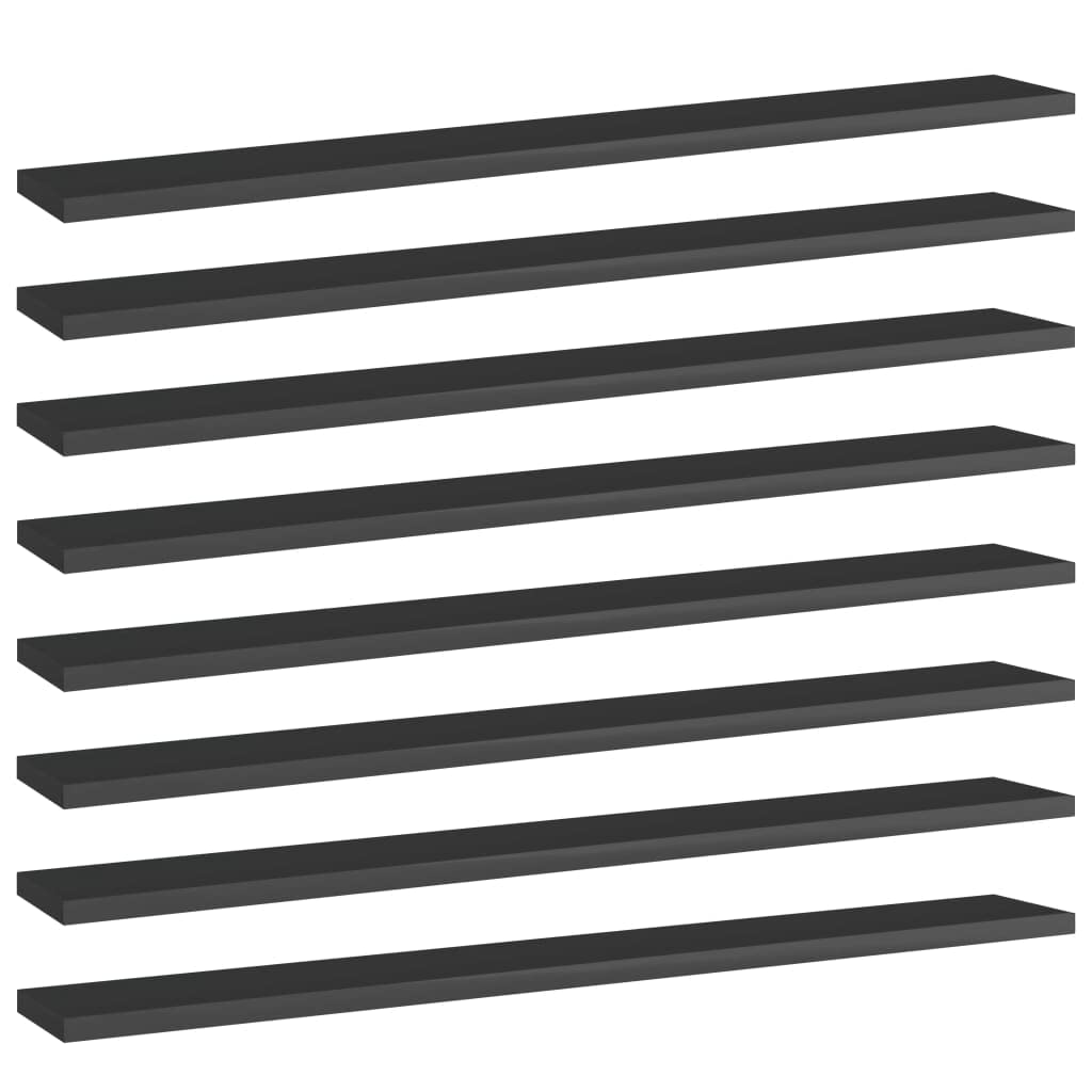 vidaXL Engineered Wood Bookshelf Boards - 8 Piece Set - High Gloss Black Finish - 31.5&quot;x3.9&quot;x0.6&quot; Dimensions - Easy to Clean - Stylish Storage Option