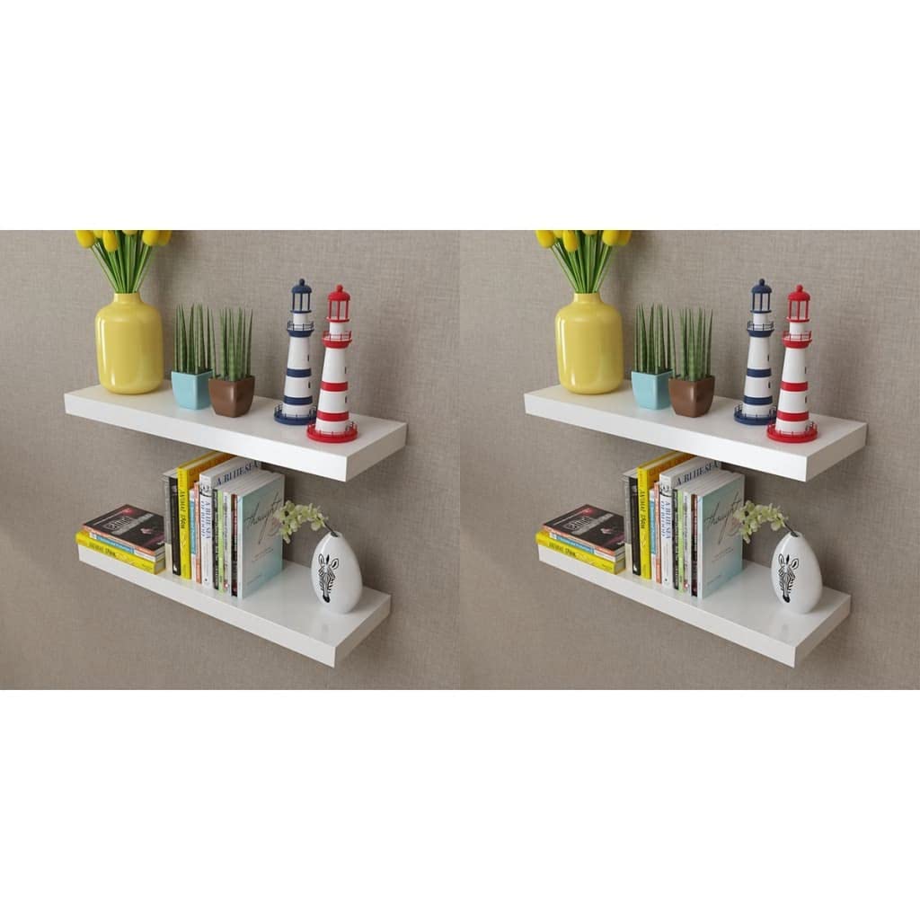 vidaXL 4 pcs White Wall Shelves - Modern Display Storage Shelves 23.6&quot; - Includes Screws, Wall Plugs - Invisible Mounting