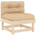 vidaXL Solid Pinewood Middle Sofa - Comfortable Outdoor Seating with Untreated Wood Frame and Beige Cushions - Modular Garden Furniture