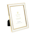 Isaac Jacobs 5x7 White Leather with Gold Metal (Vertical & Horizontal) Picture Frame, Suede Border w/Black Fabric Easel, Wall-Mo