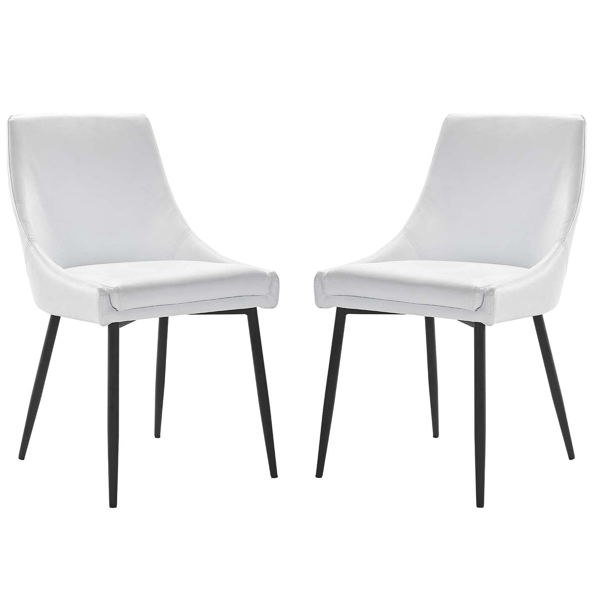 Modway Viscount Vegan Leather Side Dining Chairs-Set of 2, Black White