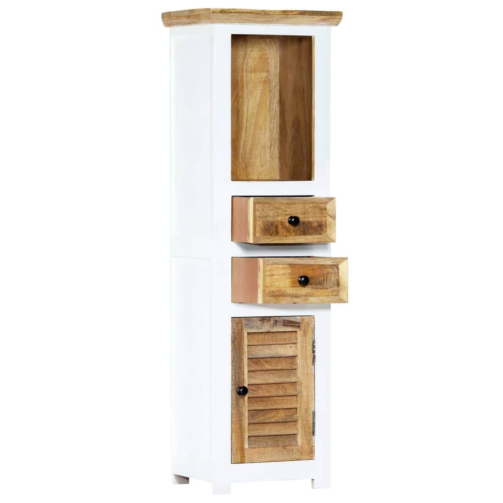 vidaXL Solid Rough Mango Wood Highboard with Multiple Storage Spaces, Scandinavian and Farmhouse Style, Robust and Long-Lasting, Sleek White and Warm Brown