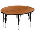 Flash Furniture 2 Piece 47.5" Circle Wave Collaborative Oak Thermal Laminate Activity Table Set - Height Adjustable Short Legs