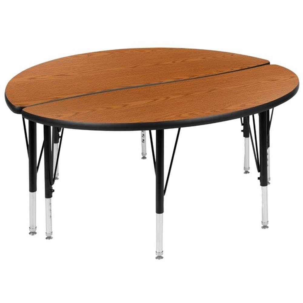 Flash Furniture 2 Piece 47.5" Circle Wave Collaborative Oak Thermal Laminate Activity Table Set - Height Adjustable Short Legs