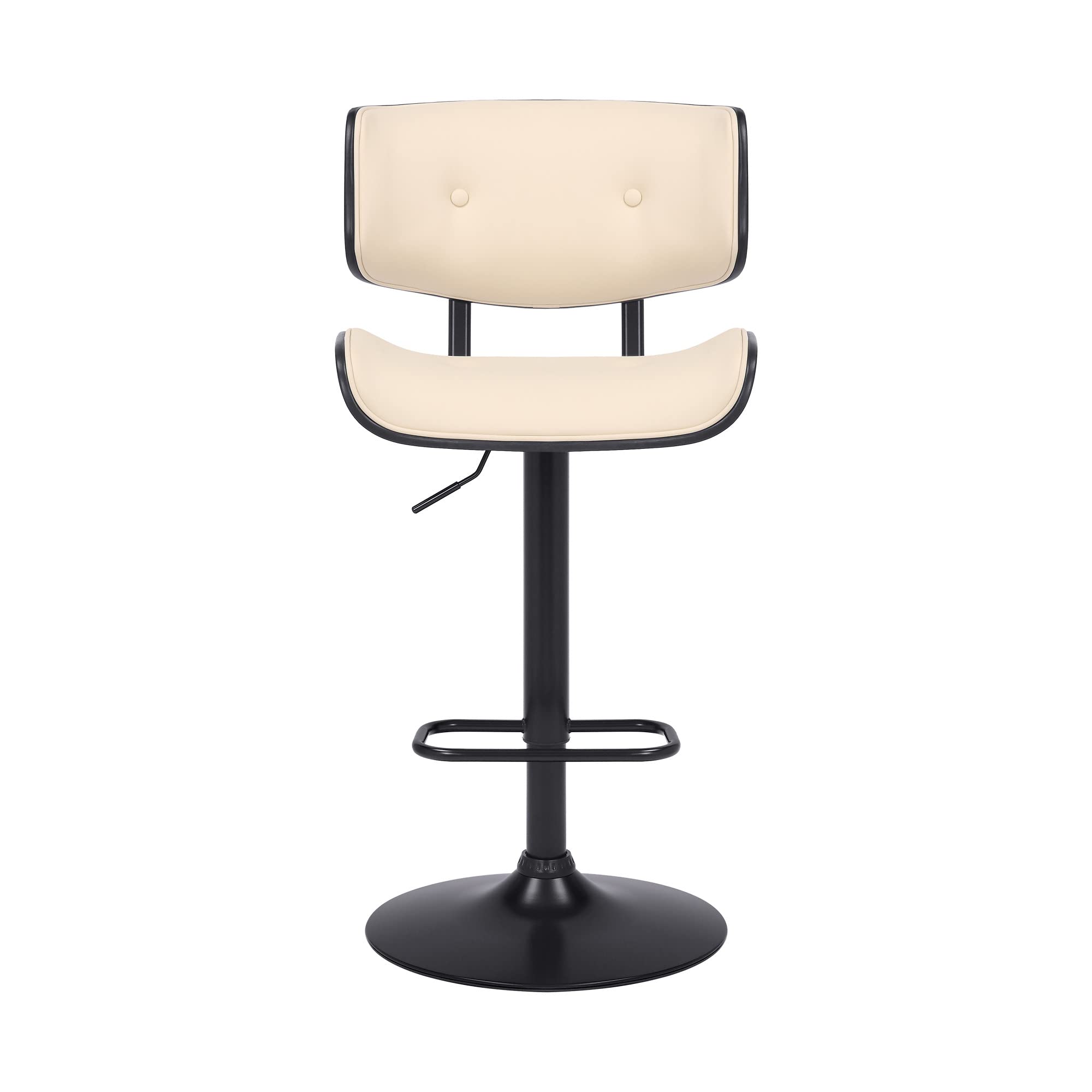 HomeRoots Wood, Metal, Foam Faux Leather Adjustable Cream Tufted Faux Leather and Black Wood Swivel Barstool.